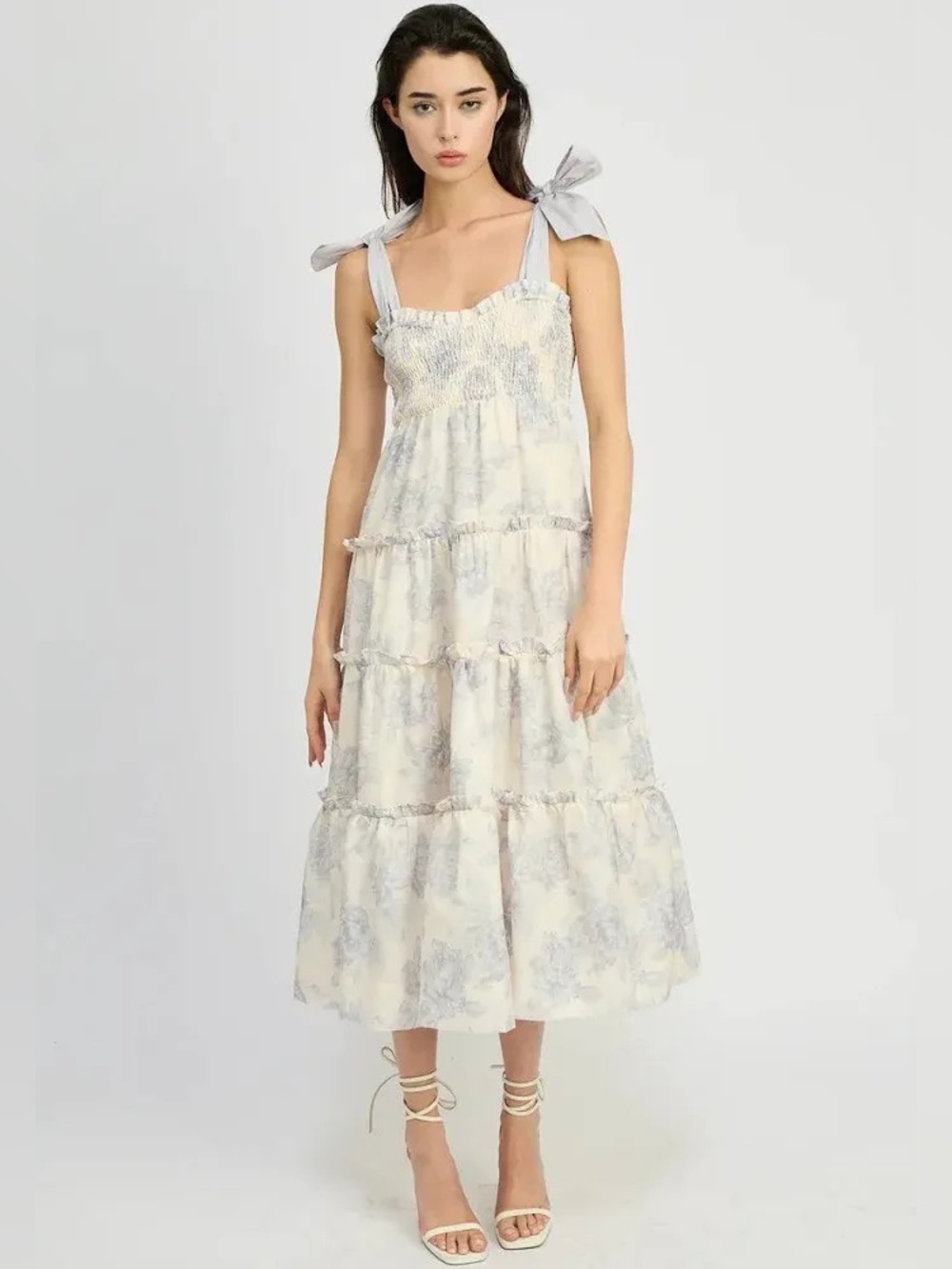 Anthropologie JACQUIE THE LABEL Malak Ash Blue Sleeveless Tiered Maxi Dress  S